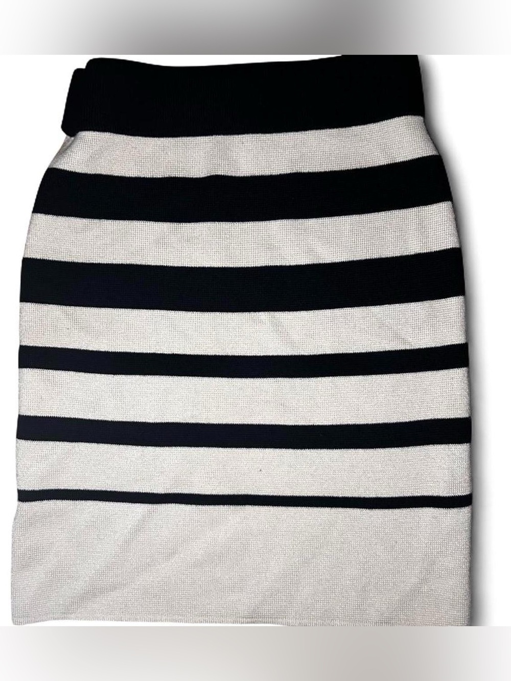 LOFT winter Black and Cream Striped Pencil Skirt